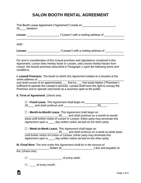 Free Booth (Salon) Rental Lease Agreement - PDF | Word – eForms